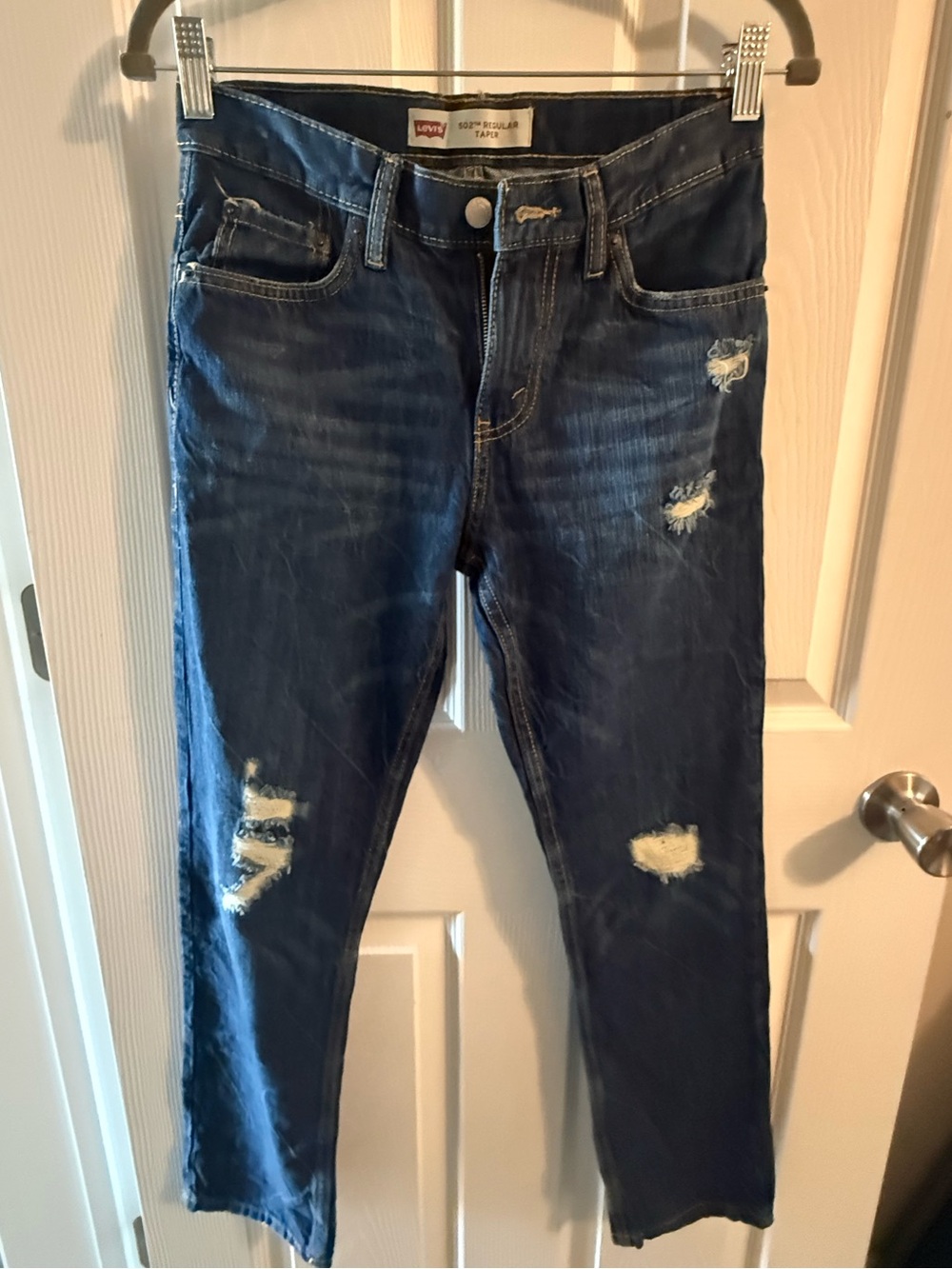 Levi’s 502 Regular Taper Boys Jeans Size 12 Regular 26x26 Distressed Dark Wash